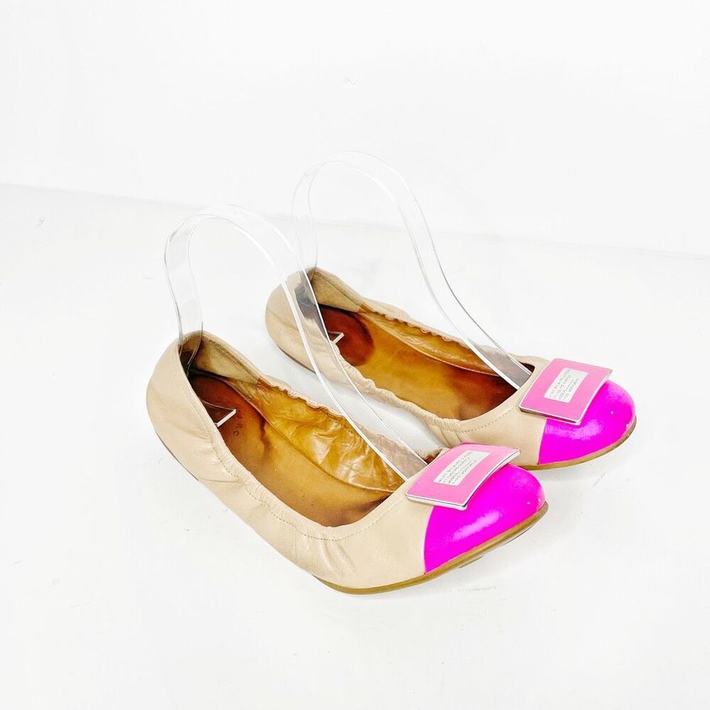 Marc by Marc Jacobs Leather Neon Logo Plaque ballet Pink Nude Flats Size 38